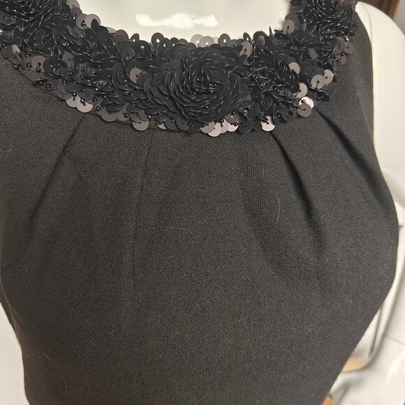Talbots Petites 4P Black Embellished Neck Sheath Dress, Lined Cocktail - Picture 3 of 4